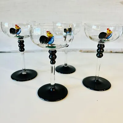 Buy Vintage Art Deco Style Cocktail Glass X 4. Hand Painted With Cockerel. Crystal • 24£