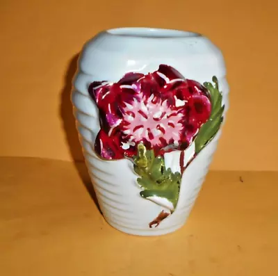 Buy Diana  Australian Pottery Vase Art Deco Red And Green Flowers • 30.42£