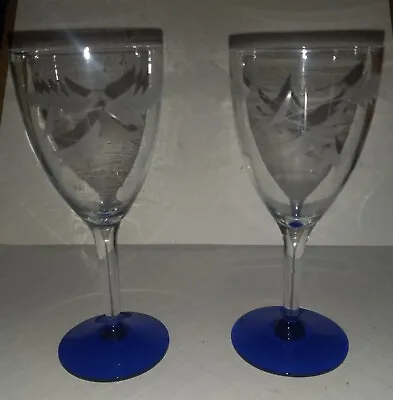 Buy Louis Weston Etched Liquor Cocktail Glasses Crystal Cobalt Blue Foot 5 3/4 T 2pc • 21.73£