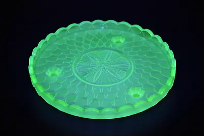 Buy 1930s Art Deco Bagley Round Frosted Uranium Glass Fish Scale Serving Plate 3067 • 48.43£