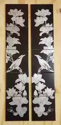 Buy Black & Silver Bird With Flower Fireplace Tiles Fireplace Tiles • 89£