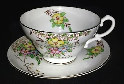 Buy Stanley Pink Yellow Blue Flowers Hand Painted Cup + Saucer Set C1953+ • 19.99£