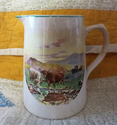Buy ANTIQUE PITCHER Cattle Hand Painted Scene MOUNTAINS Stoneware BCM/NELSON WARE • 29.84£