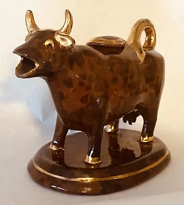 Buy Antique Brown & Gilt Victorian Jackfield Staffordshire Cow Pottery Creame • 65£