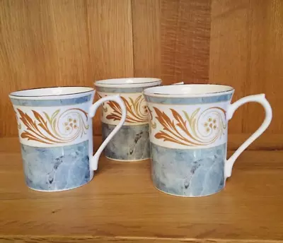 Buy 3 Queens Fine Bone China Blue And Gold Cups Mugs Replacement In VGC • 25£