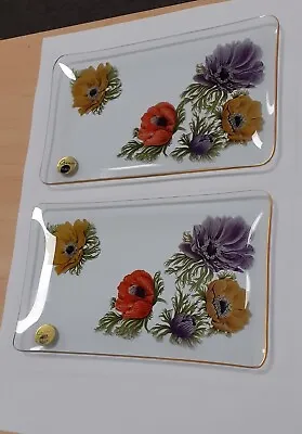 Buy Chance Glass Pair Of Sandwich Plates Floral Gilded Rim Boxed #9012 • 15.99£