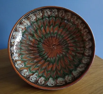 Buy Romanian Folk Art Iorga Maria Horezu Slipware Pottery Dish Orange & Green  • 16.50£