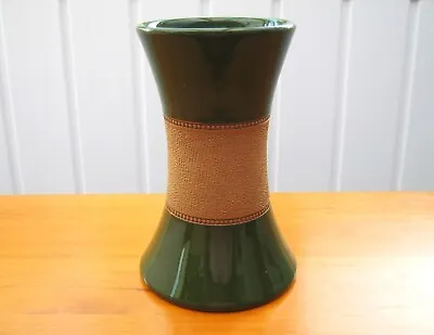 Buy Vintage Hand Thrown Green Vase With Textured Light Brown Band - Made In London • 4.99£