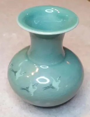 Buy Vintage Korean Celadon Green Glaze Ceramic Vase Cranes Crazing Crackle • 37.93£