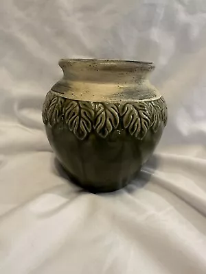 Buy Hosley Pottery Vase Green Raised Leaf Design Flower Planter  MCM  Vintage 5x4” • 21.09£