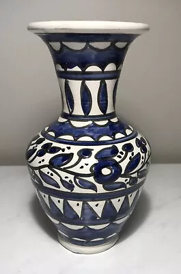 Buy Hand Painted Blue & White Ceramic Pottery Vase Floral 7 In • 17.03£