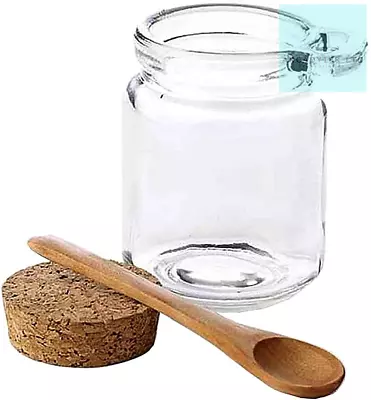 Buy Reusable Thick Clear Glass Storage Jar With Cork Stopper And Wooden Spoon For • 13.68£