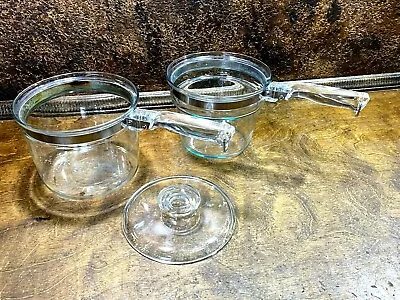 Buy Vintage Pyrex Flameware Glass Pot Cookware /  Double Boiler W Lid ( 2 Pots ) • 52.82£