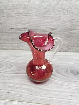 Buy Vtg Ruby Red Depression Glass Small Pitcher Crackle Glass Art Glass  • 17.30£