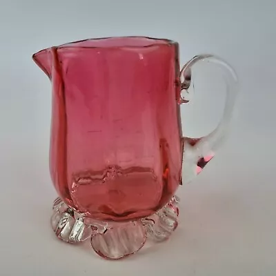 Buy Small Antique Cranberry Glass Jug With Frill Base 8.8cm High • 29£