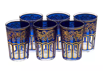 Buy Moroccan Tea Glasses Blue Classical Design Hand Painted Pack Of 6 • 34.85£