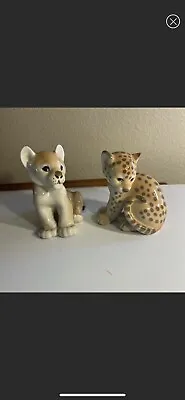 Buy Vintage Lomonosov Russian USSR Porcelain Cheetah And Lion Cub Figurine 4 Tall. • 42.69£