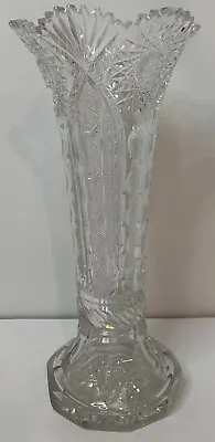 Buy Stunning Clear Lead Crystal Cut Etched Heavy Glass Antique Vase • 120.49£