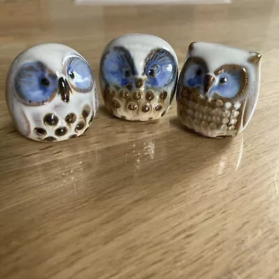 Buy Small Blue/brown/white Glazed Ceramic Owls X3 • 3£