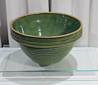 Buy Antique  Mccoy Yellow Ware Green Beehive Ribbed Ringed  Mixing Bowl 12  • 85.38£