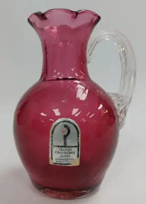 Buy Vintage Pilgrim Ruffled Top Cranberry Hand Blown Glass 9.5cm Jug Pink  E39 R994 • 5.95£