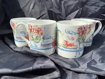 Buy 4 X Laura Ashley Home China Mugs Cottage Blue And White Cottage / Floral Pattern • 5£