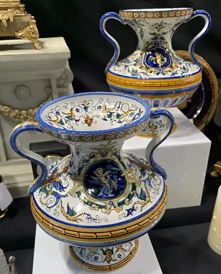 Buy RARE Pair ANTIQUE 19c. FRENCH Large Ceramic Louis XV Gien Faience Vases  C. 1871 • 1,295£
