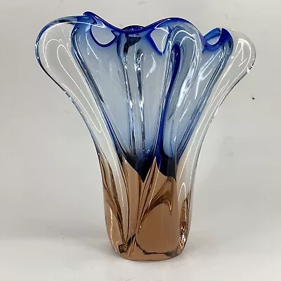 Buy Czech Bohemia Josef Hospodka Chribska Art Glass Vase Pink & Blue 1960s Vtg 8.5”T • 55.62£