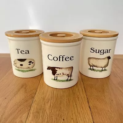 Buy Set Of 3 TG Green Farm Animals Storage Jars - Tea Coffee Sugar • 21.95£