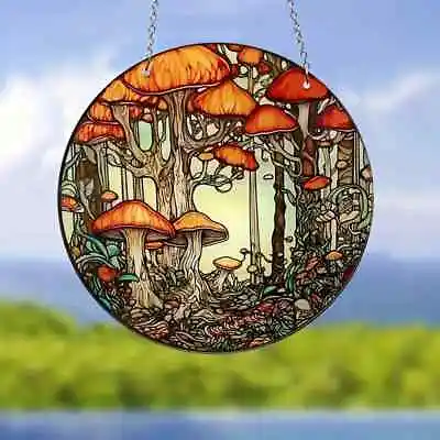 Buy Mushroom Sun Catcher Stained Glass Effect Painted Round Hanging Decor 15 Cm • 8.99£