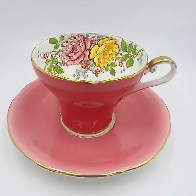 Buy Aynsley Tea Cup And Saucer Set Cabbage Rose Pink Bone China T5025 Hand-painted • 236.14£