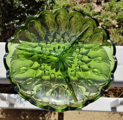Buy Indiana Glass Green Colony Park Lane Style Serving/Relish 3-Section Plate 8.5  • 17.26£