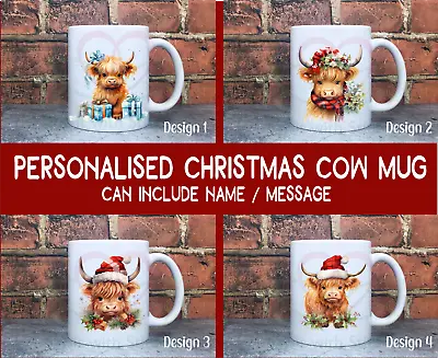 Buy Personalised Highland Christmas Cow Coo 11oz Mug Cup Including Name Message Gift • 9.99£