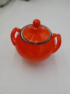 Buy Sarreguemines Pottery Vintage French Ceramic Sugar Bowl Red /Orange • 8.99£