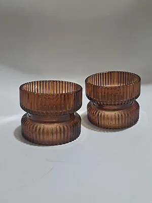 Buy 2 X Brown Glass Candle Holders • 12£