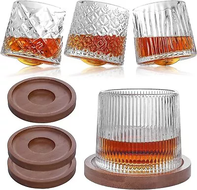 Buy 4x Crystal Whiskey Glasses Gift Set Rocking Rum Glasses Drinking Tumbler 275ml • 19.99£
