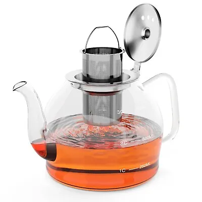 Buy HEFTMAN Clear Glass Teapot Infuser Loose Leaf Filter Brew Heat Resistant 800ml • 12.99£