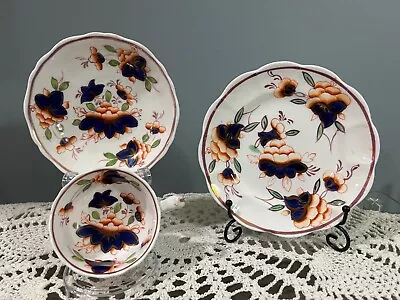 Buy Gaudy Welsh Lotus Patterned Cup And Saucers With 7  Plate. • 41.29£