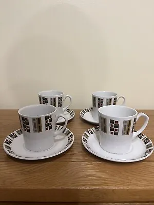Buy 4 X Mid Century Vintage Alfred Meakin Glo-White ‘Random’ Cups And Saucers • 12£