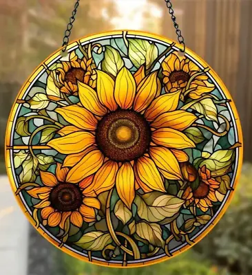 Buy Sunflower Design Suncatcher Stained Glass Effect Christmas Present Gift • 6.85£