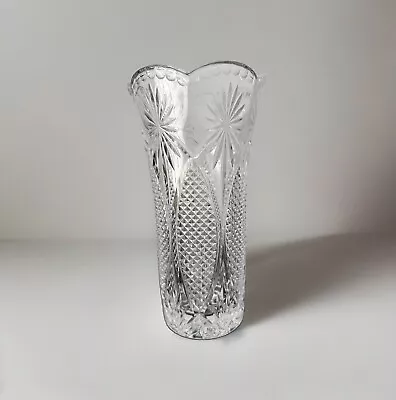 Buy Vintage Vase Glass Cut Crystal Patterned Scalloped Edge Clear 24cm • 15£