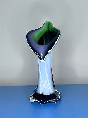 Buy Vintage Jack In The Pulpit Art Glass Vase Purple Green Cased Glass • 22.10£