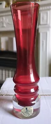 Buy Retro Sea Glasbruk Hooped Red Vase With Label MCM Vintage  • 15£