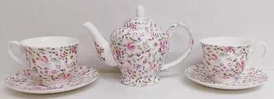 Buy Royal Chelsea Rose Tea Set Bone China Teapot 2 Cups Saucers Pink & Purple Floral • 47£