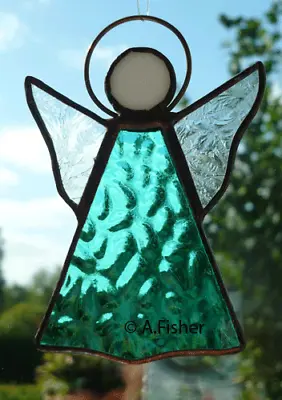 Buy Stained Glass Angel - Handmade - Sea Green - Suncatcher - NEW - 10.5cms (4ins)H • 10.65£