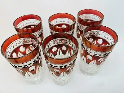 Buy Set-6 RUBY FLASH STAINED Tumblers Indiana Colony Park Lane Red 1900's Vintage • 75.46£