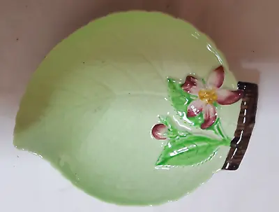 Buy Small Carlton Ware Dish, Australian Design, Green Leaf Shape Design With Flower • 4£