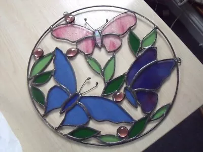 Buy Handmade Stained Glass Butterflies Roundel  , Blue/ Purple • 5£