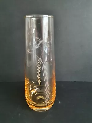 Buy Vintage Caithness Retro Amber Toned Engraved Glass Vase • 10£