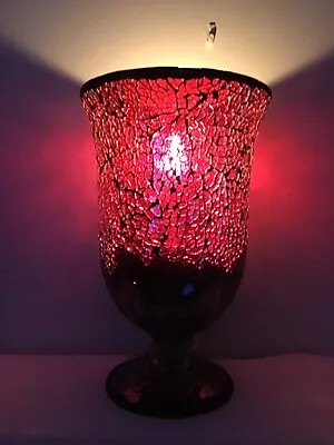Buy Red Mirrored Crackle Glass Mosaic Vase Shape Candle  Holder 24cm Cosy Lighting!! • 19.99£